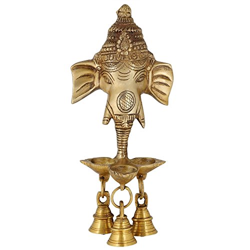 Zap Impex Ganesha Wandbehang Diya mit Glocken für Heimdekoration, Messing-Hänge-Diya-Öllampe von Zap Impex