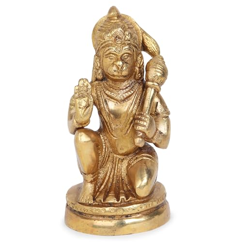 Zap Impex Handgefertigte Hanuman-Segensstatue aus Messing – Idol von Lord Hanuman als Dekoration für Zuhause, Tempel oder Büro – Antik-Gold-Finish von Zap Impex