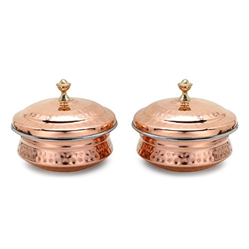 Zap Impex Servierschale Indisches Geschirr Edelstahl Kupfer Serviergeschirr Handi mit Deckel Serviergeschirr für Haushalt, Restaurant und Küche 2er-Set (15 cm) 450 ml von Zap Impex