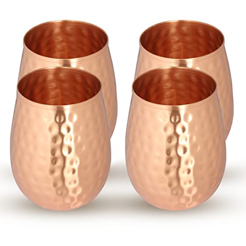 Zap Impex Kupferweingläser 4er-Set Weinbecher aus massivem Kupfer, gehämmert Moscow Mule Copper Tumbler von Zap Impex