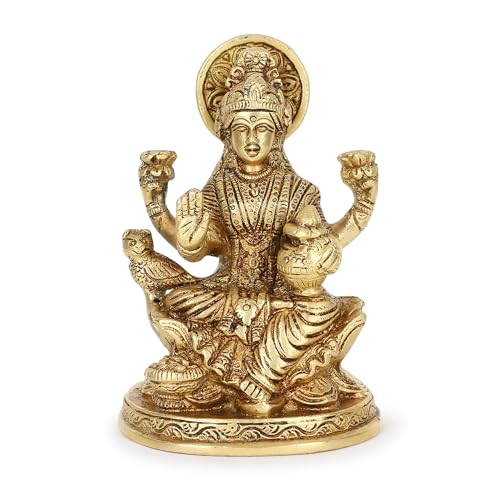 Zap Impex Messing Lakshmi Idol Laxmi Göttin Lakshmi sitzende Statue in Segenshaltung für den Puja-Tempel zu Hause von Zap Impex