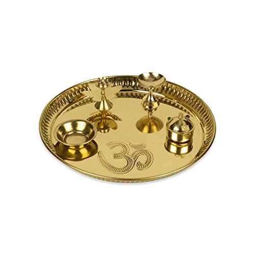 Zap Impex Om Pooja Teller-Set aus Messing (Durchmesser – 20 cm) – Puja-Artikel/Aarti Thali für Home Mandir | Tempel | Diwali-Dekoration | Hochzeit | Wohnkultur von Zap Impex