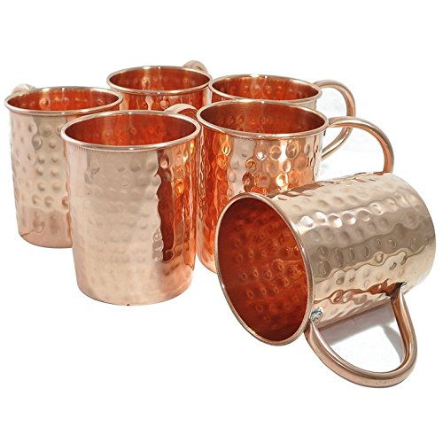 Zap impex Moscow Mule Kupferbecher – Set mit 6 – 100% handgefertigte, lebensmittelechte Becher aus reinem massivem Kupfer mit Rohrgriff – 16 oz hochwertiges Cocktail-Kupferglas von Zap Impex