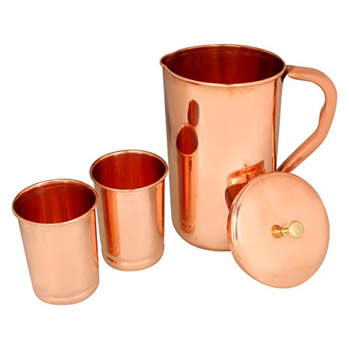 Zap Impex Reines Kupfer Pitcher Krug mit 2 Kupfer Tumbler Gläser für Ayurveda Healing von Zap Impex