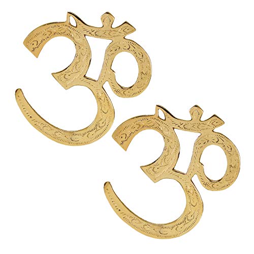 Zap Impex Schönes Messing Om, hängendes Om/Aum, Gravur, Om mit Goldlack, Handguss Messing, dekorativ, OM-Symbol - 1 Paar (2 Stück) (21 cm) von Zap Impex