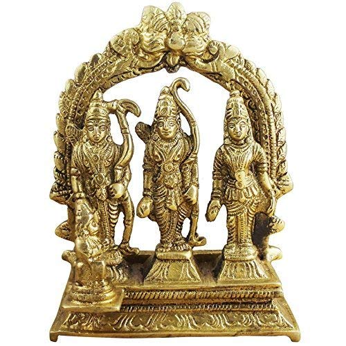 Zap Impex Widderstatue Widdertempelskulptur hinduistischer Gott Shree Widder Laxman Sita und Hanuman Darbar Idol (Widderdarbar aus Messing 7,9 cm) von Zap Impex