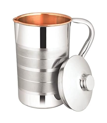 Zap impex Luxuriöser Kupfer-Stahl-Wasserkrug mit Edelstahl-Außen- und Innenseite aus reinem Kupfer 1600 ml zum Servieren von Geschirr für Haushalt und Küche von Zap Impex