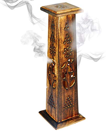 Zap impex Räucherstäbchenhalter aus Holz Brenner | Handgeschnitzt | Aschefängerturm | 12 Zoll | Raumdüfte | Aromatherapie Meditation Pooja Yoga | Heimzubehör von Zap Impex