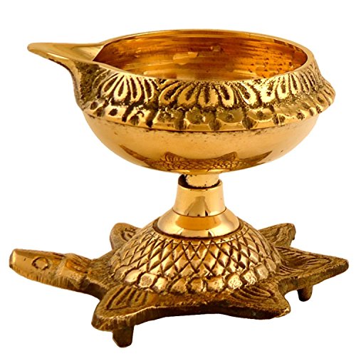Zap impex Traditionelle Messing-Öllampe Messing Deep Diya Indische Öllampe Diwali Puja-Lampe Kuber Tortoise Diya (1) von Zap Impex