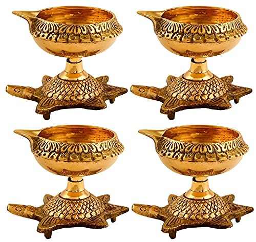 Zap impex Traditionelle Messing-Öllampe Messing Deep Diya Indische Öllampe Diwali Puja-Lampe Kuber Tortoise Diya (4) von Zap Impex