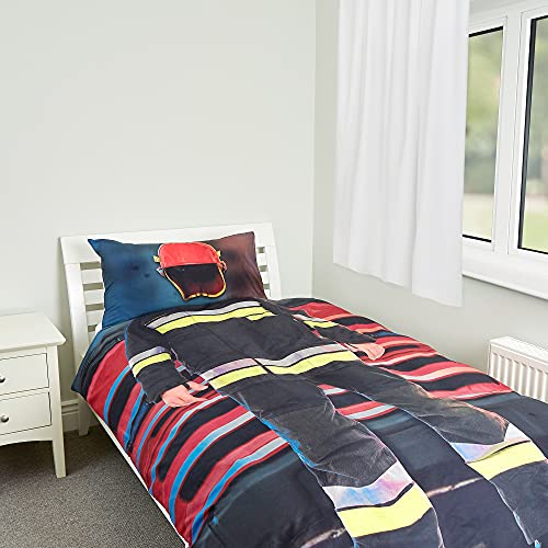 Zappi Co Feuerwehrmann Feuerwehrmann Kinderzimmer 100% Baumwolle Einzelbett Bettwäsche Set + Kissenbezug (135 x 200 cm) - Heroic Bedding for Kids von Zappi Co