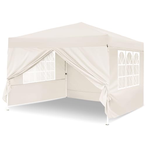 Zarfmiya 3x3m Faltpavillon Gartenpavillon Upgrade: Robuster Pavillon mit UV-Schutz 50+, 4 Seitenwänden, Oxford-Stoff Plane für Gartenparty, Familientreffen, Outdoor-Camping, Khaki von Zarfmiya