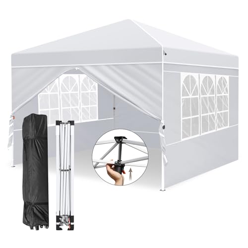 Zarfmiya Pavillon 2.5x2.5 Faltpavillon | Robust & Wasserdicht | UV-Schutz 50+ | Mit schnellem Pop-up-Klicksystem | Verdickte Metallbeine 0,6 mm|Vielseitiges Outdoor Partyzelt inkl. Rolltasche-Weiß von Zarfmiya