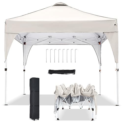 Zarfmiya Pavillon Faltbar 2.5x2.5m wasserdicht Faltpavillon Gartenzelt Partyzelt Pop-Up Klicksystem UV-Schutz 50+ Metall-Verstrebungen, atmungsaktivem Dach inkl. Rolltasche, Khaki von Zarfmiya