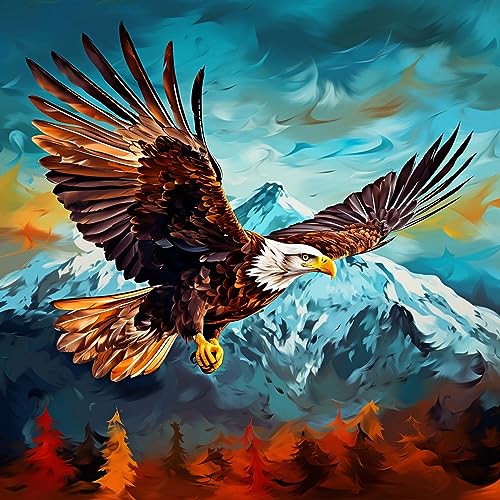 Zariocy 5D Diamond Painting Kits Adler, DIY Malen mit Diamantkunst Tierische Berge Round Full Drill Crystal Diamond Stickerei Gemälde Kunsthandwerk für Home Office Wall Decor 30x30 cm von Zariocy