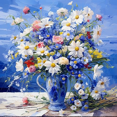 Zariocy 5D Diamond Painting Kits Bunte Blumen, DIY Malen mit Diamantkunst Blumenstrauß Vase Round Full Drill Crystal Diamond Stickerei Gemälde Kunsthandwerk für Home Office Wall Decor 30x40 cm von Zariocy