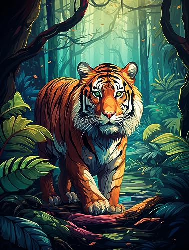 Zariocy 5D Diamond Painting Kits Tiger, DIY Malen mit Diamantkunst Tierische Pflanzen Round Full Drill Crystal Diamond Stickerei Gemälde Kunsthandwerk für Home Office Wall Decor 30x40 cm von Zariocy