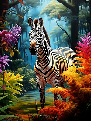 Zariocy 5D Diamond Painting Kits Zebra, DIY Malen mit Diamantkunst Tier Round Full Drill Crystal Diamond Stickerei Gemälde Kunsthandwerk für Home Office Wall Decor 30x40 cm von Zariocy