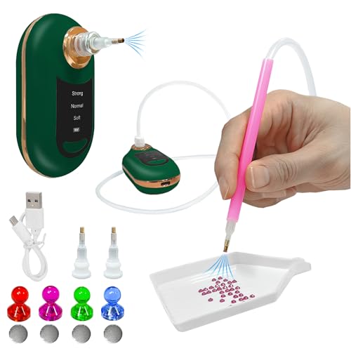 Zariocy Elektrische Diamond Painting Stift, Elektrischer Diamant-Malstift mit Vakuumpumpe – Keine Wachsflecken – Inklusive 4 Diamant-Positionierer, 1 weißes Tablett und – Diamant-Kunst-Zubehör (Grün) von Zariocy
