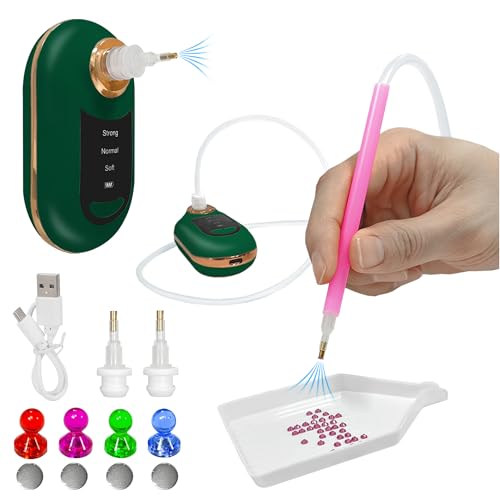 Zariocy Elektrischer Diamant-Malstift mit Vakuumpumpe, Keine Wachsflecken, ergonomisches Design mit doppeltem Nutzen, Inklusive 4 Diamant-Positionierer und 2 Ersatzköpfe – Diamant-Kunst-Werkzeug(Grün) von Zariocy