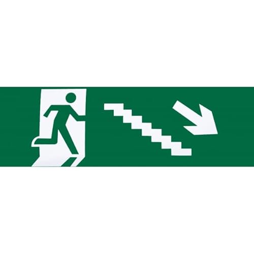 Aufkleber für Notausgang auf der rechten Treppe. Größe: 6,5 x 20 cm, Dicke: 0,01 cm. Ideal zur Verbesserung der Sicherheit und Sichtbarkeit beim Evakuieren. von Zarivy