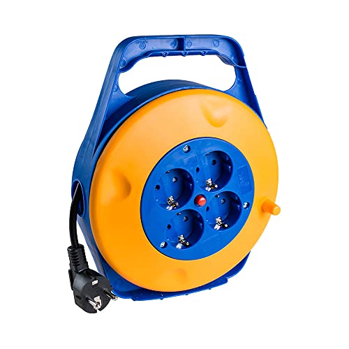 Kabeltrommel, 10 m, 3 x 1 mm, mit 4 zweipoligen Steckdosen und T/TL 7412/1. Ideal, um Ihre Kabel mit Leichtigkeit zu verwalten und Ihre Räume organisiert und verhedderungsfrei zu halten. von Zarivy