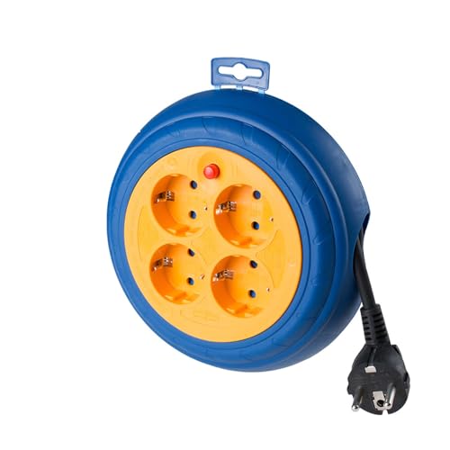 Aufrollbar mit 4 T/TL-Steckdosen, 3 m Kabel 3 x 1,5 mm, ideal für den elektrischen Anschluss in Büros und zu Hause, um mehrere Geräte mit Strom zu versorgen. von Zarivy
