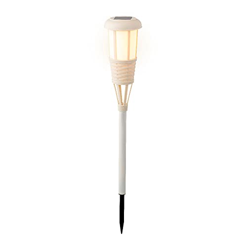 Solarpfahl in Rattanoptik in elegantem Weiß. Erhältlich in verschiedenen Farben und Mustern. Ideal, um Ihren Außenbereich stilvoll zu beleuchten. von Zarivy