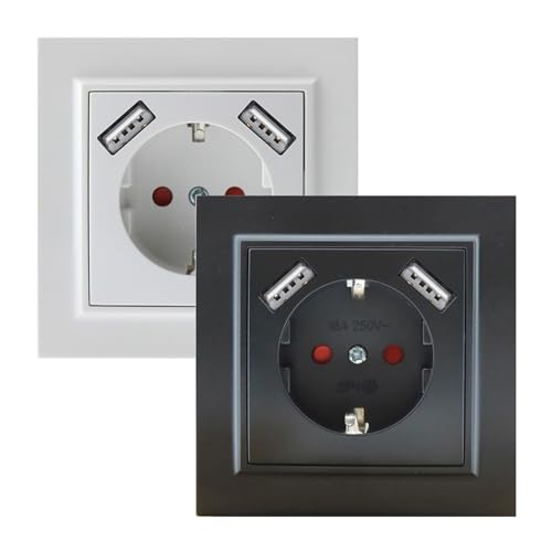 Typ F Schuko Unterputz Steckdose mit Doppel-USB in Weiß - Ideal zum Laden elektronischer Geräte in engen Räumen. von Zarivy