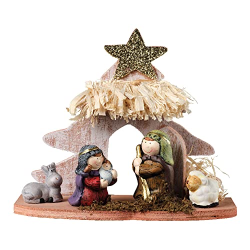 Weihnachtskrippe mit 5 Figuren und Stall, Maße 15 x 8 x 13 cm. Perfekt für die Dekoration Ihres Zuhauses zu Weihnachten. Spüren Sie den Zauber der Weihnachtsszene mit authentischen Details. Ideal für von Zarivy