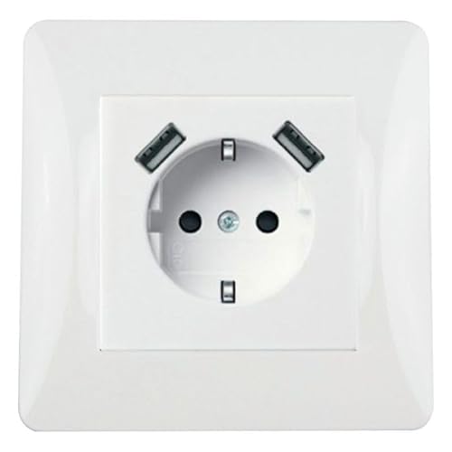Weiße Einbausteckdose mit 2 USB-Anschlüssen, ideal zum Aufladen von Geräten und zur Verwendung in Büros oder Zuhause. Weiße Einbausteckdose mit 2 USB-Anschlüssen, ideal zum Aufladen von Geräten und zur Verwendung in Büros oder Zuhause. von Zarivy
