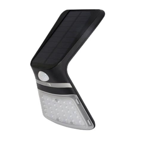 Zarivy Wiederaufladbare Solarleuchte mit 3,5 W und 430 lm mit Präsenzsensor (2-8 m). Das kompakte Design von 10,5 x 13 cm und der schwarzen Farbe machen sie ideal für die Beleuchtung Ihres von Zarivy