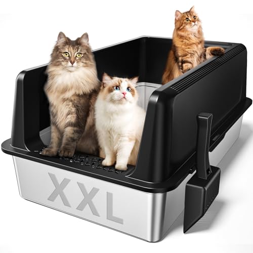 Zarler XXL Katzentoilette aus Edelstahl, extra große Katzentoilette aus Metall mit Deckel, hochseitiges Antihaft-Design, auslaufsicher und rostbeständig, 71,1 x 50,8 x 33 cm, Schwarz von Zarler