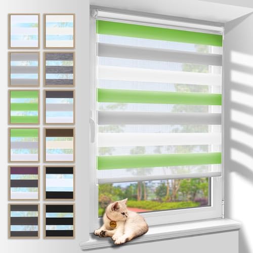 Doppelrollo Klemmfix 40x130cm(BxH) Grün-Grau-Weiß Sichtschutz,Rollos für Fenster Tür ohne Bohren Blickdicht und Sonnenschutz,Duo Rollo Fensterrollo innen Wandmontage auch möglich von Zarnan