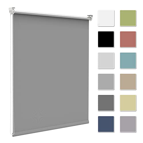 Fenster Rollos für innen Verdunkelung, Grau 100x230cm(Stoffbreite 95cm) Verdunklungsrollo ohne Bohren & mit Bohren,Thermorollo Klemmfix Klemmrollo Hitzeschutz Sichtschutz,Wandmontage,Deckenmontage von Zarnan