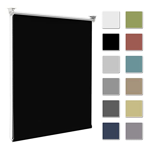 Fenster Rollos für innen Verdunkelung, Schwarz 120x230cm(Stoffbreite 115cm) Verdunklungsrollo ohne Bohren & mit Bohren,Thermorollo Klemmfix Klemmrollo Hitzeschutz Sichtschutz,Wandmontage,Deckenmontage von Zarnan