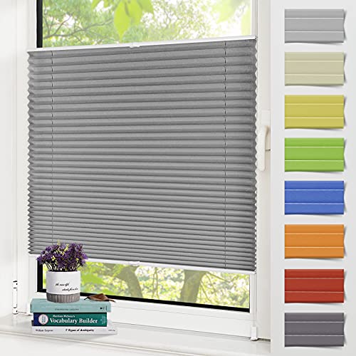 Plissee ohne Bohren Blickdicht Anthrazit 80x130cm(BXH) plissee klemmfix UV-Schutz & Lichtfilterung Klemmplisseeses Fenster ohne Bohren Plissee mit Klemmträger easyfix Jalousie für Fenster von Zarnan