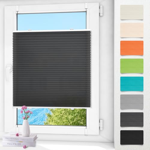 Plissee ohne Bohren klemmfix Anthrazit 80x90cm Plisseerollo mit Klemmträger Blickdicht easyfix Jalousie Rollo für Fenster und Tür von Zarnan
