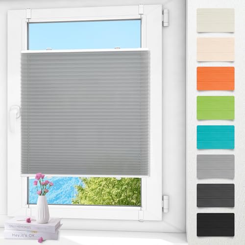 Plissee ohne Bohren klemmfix Grau 85x210cm Plisseerollo mit Klemmträger Blickdicht easyfix Jalousie Rollo für Fenster und Tür Plissee ohne Bohren klemmfix Grau 85x210cm Plisseerollo mit Klemmträger Blickdicht easyfix Jalousie Rollo für Fenster und Tür von Zarnan