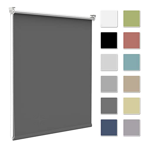 Verdunkelungsrollo Verdunklungsrollo ohne Bohren & mit Bohren,Rollo Verdunkelung Dunkelgrau 115x160cm(Stoffbreite 110cm) für Fenster innen Decken/Wandmontage Fensterrollo Seitenzugrollo Klemmrollo von Zarnan