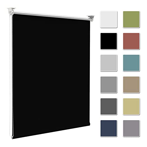 Verdunklungsrollo ohne Bohren & mit Bohren,klemmfix thermorollo Verdunkelung Schwarz 85x200cm(Stoffbreite 80cm) für Fenster innen Wandmontage Fensterrollo Seitenzugrollo Klemmrollo von Zarnan