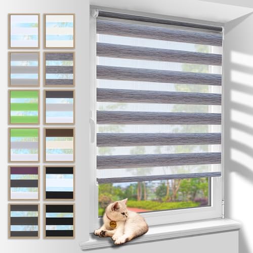 Zarnan Doppelrollo Klemmfix 140x80cm(LxB) Marmor Grau Sichtschutz,Rollos für Fenster Tür ohne Bohren Blickdicht und Sonnenschutz,Duo Rollo Fensterrollo innen Wandmontage von Zarnan