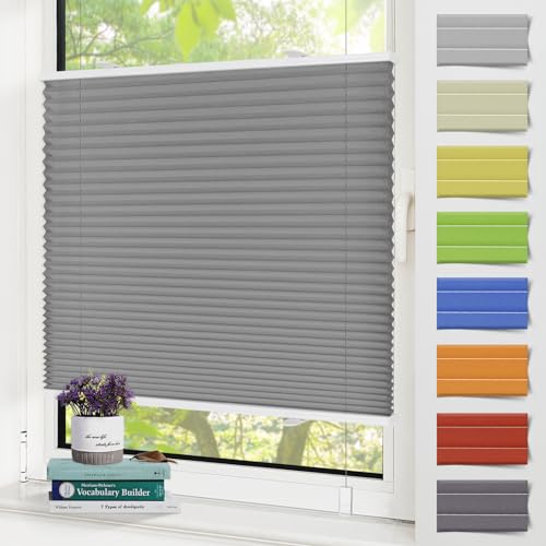 Zarnan Plissee Klemmfix Plissee ohne Bohren Sonnenschutz Fenster innen,90x150cm (BxH) Anthrazit,Rollos für Fenster UV-Schutz Pliseehalter ohne Bohren,Faltrollo Klemmrollo Fensterrollo mit Klemmträger von Zarnan