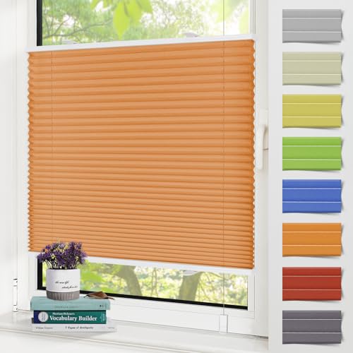 Zarnan Plissee Klemmfix Plisseerollo ohne Bohren 80x120 Orange,Faltrollo mit Klemmträger easyfix,Jalousie Sichtschutz und Sonnenschutz Rollo für Fenster & Tür von Zarnan