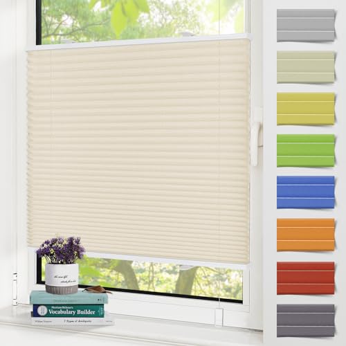 Zarnan Plissee Klemmfix Plisseerollo ohne Bohren Beige 100x180cm(BxH),Sonnenschutz Sichtschutz Rollos für Fenster & Tür,Faltrollo Fensterrollo mit Klemmfix-Halterungen von Zarnan