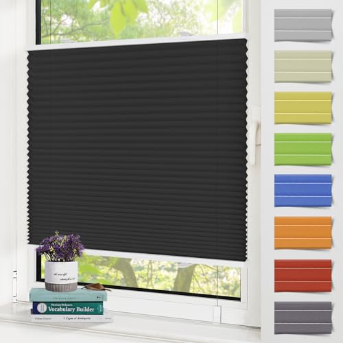 Zarnan Plissee Klemmfix Plisseerollo ohne Bohren Schwarz 100x120cm(BxH),Faltrollo mit Klemmträger easyfix,Jalousie Sichtschutz und Sonnenschutz Rollo für Fenster & Tür von Zarnan