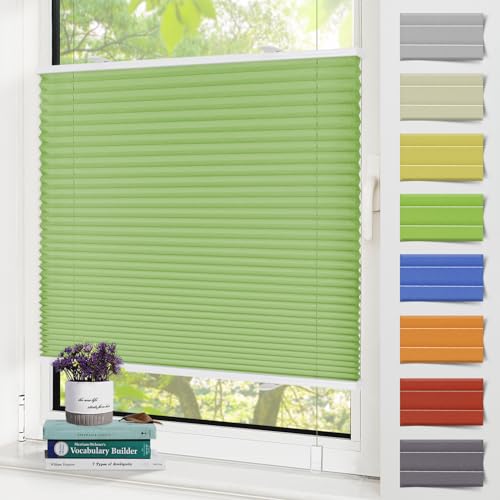 Zarnan Plissee Klemmfix ohne Bohren Grün 100x130cm(BXH) UV-Schutz Fenster Plissee innen Plisseerollos ohne Bohren Faltrollo mit Klemmträger easyfix Jalousie Sichtschutz und Sonnenschutz von Zarnan