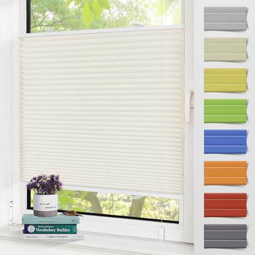 Zarnan Plissee ohne Bohren,Plissee Klemmfix Creme 40x110cm(BxH),Plisees ohne Bohren Blickdicht,Faltrollo Fensterrollo mit Klemmträger easyfix,Jalousie Sichtschutz Sonnenschutz Rollo für Fenster & Tür von Zarnan