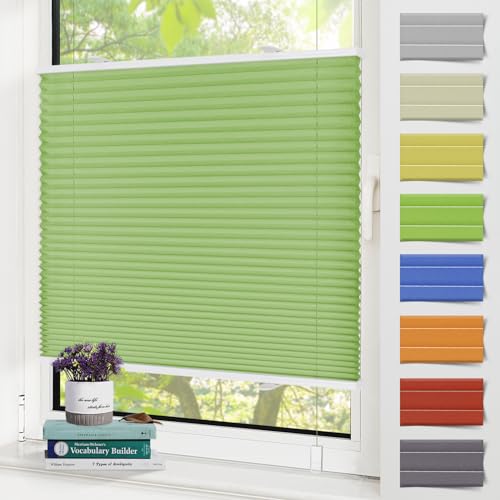 Zarnan Plissee ohne Bohren,Plissee Klemmfix Grün 100x110cm(BxH),Rollos für Fenster mit Pliseehalter ohne Bohren, Faltrollo Sonnenschutz Fenster innen,Klemmrollos easyfix inkl. Klemmträger von Zarnan