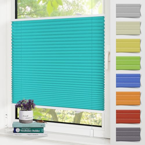 Zarnan Plissee ohne Bohren,Plissee Klemmfix Türkis 80x110cm(BxH),Rollos für Fenster mit Pliseehalter ohne Bohren, Faltrollo Sonnenschutz Fenster innen,Klemmrollos easyfix inkl. Klemmträger von Zarnan